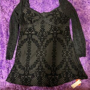 Black Lace and Velvet Dress